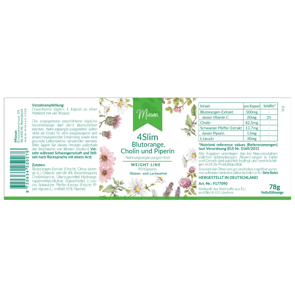 4Slim Blutorange, Cholin und Piperin- 90 Kapseln