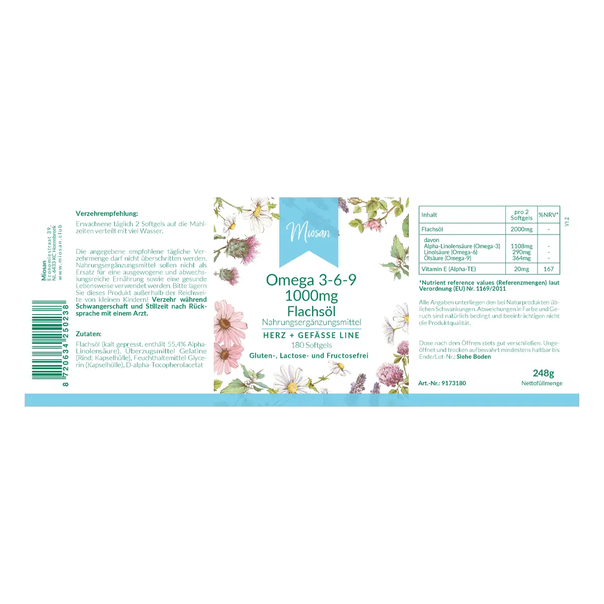 Omega 3-6-9 1000mg Flachsöl 180 Softgels